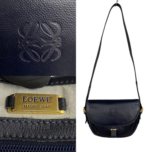 Loewe Anagram Leather Mini Shoulder Pochette Navy - Picture 3 of 10